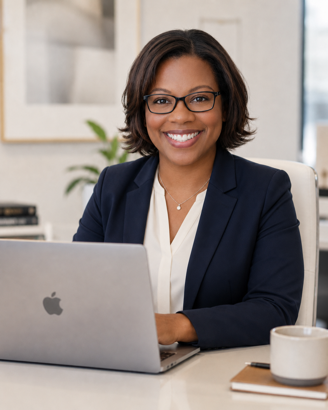 Founder of Peach Lioness Consulting at her desk
